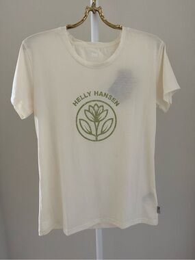Helly Hansen Cream Tee with Olive Green Floral Logo - UPH 40+